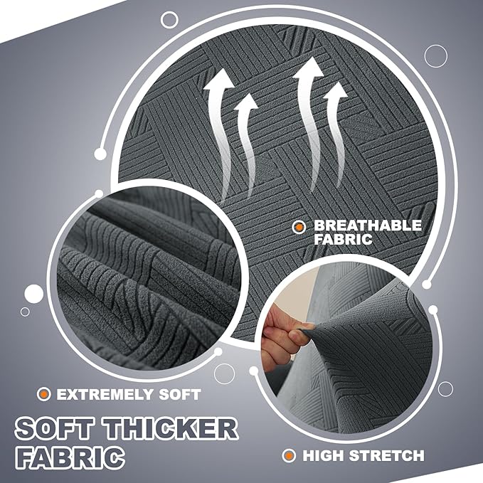 JIVINER Recliner Couch Cover, Jacquard 5 Piece Stretch Sofa Covers for 3 Cushion Reclining Lazy Boy Soft Washable Sofa Slipcovers Protector with Pockets (Recliner Sofa, Dark Gray)