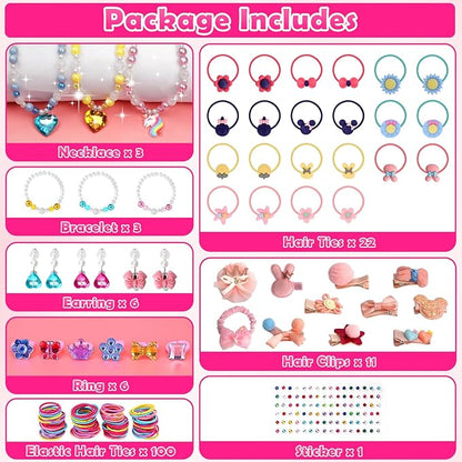 Kids Jewelry Toys for Girls Age 3 4 5 6 7 8 9 10, Toddler Dress Up Toy, Pretend Play Jewelry Set, Princess Jewelry with Hair Clips, Hair Ties, Toddler Girl Toys, Christmas Birthday Gifts for Girls