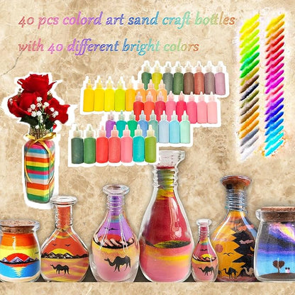 Jdhhjgg 40Colors Art Sand,DIY Arts and Crafts Kit,Scenic Sand Kits for Kid's Painting,DIY Drawing,Wedding Decoration,Vase Glass Sand,Halloween Day Supplies,Party Favors Gifts,1.25oz Bottle