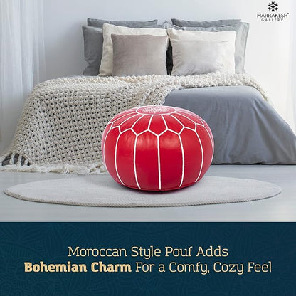 Marrakesh Gallery Genuine Leather Round Pouf Unstuffed - Moroccan Ottoman Footstool, Footrest Cover - Boho Decor - Bohemian Living Room, Bedroom, Kids Room, Gift & Wedding