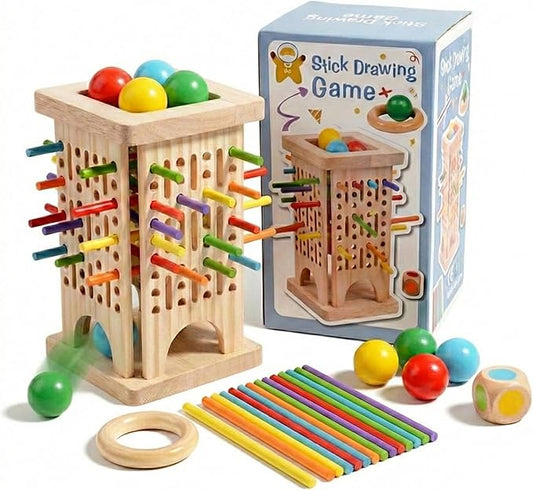 Wooden Falling Ball Game 3 in 1 Stick Pulling Game Montessori Toys for 3 4 5 6+ Year Old Boys Girls, Family Board Games, Fine Motor Skills Educational Sensory Toys & STEM Learning Gift for Kids