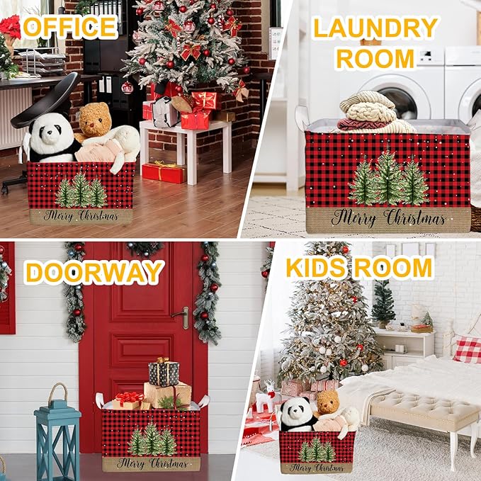 Merry Christmas HOLA Storage Basket, Snowman Waterproof Storage Box, Toy and Clothes Storage Box for Boys and Girls, Santa Christmas Gifts for Nursery, Christmas Winter Party Decoration Storage Cube