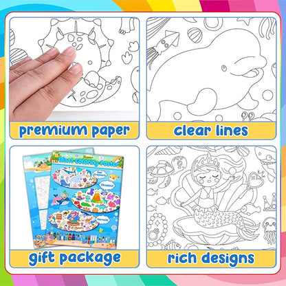 3Pack Giant Coloring Poster, Large Coloring Poster for Kids, Dinosaur, Mermaid, and Sea Animal Huge Big Coloring Page Craft with for Classroom Home Coloring Activities Birthday Gifts Party Favors