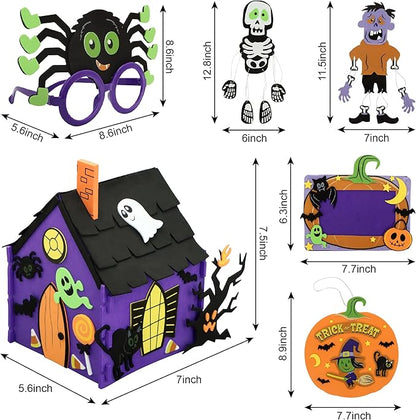 JOYIN Halloween Foam Craft Kit, Party Favors for Kids, Art Crafts with 3D Haunted House, Photo Frame, 2 Halloween Characters Decor, Glasses, Trick or Treat Door Sign Hanger, School Activities Games