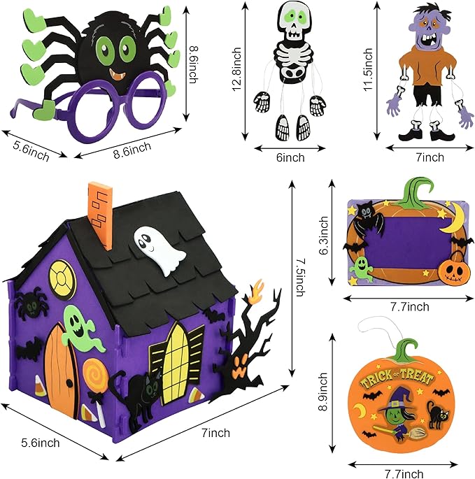 JOYIN Halloween Foam Craft Kit, Party Favors for Kids, Art Crafts with 3D Haunted House, Photo Frame, 2 Halloween Characters Decor, Glasses, Trick or Treat Door Sign Hanger, School Activities Games