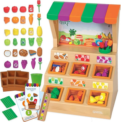 Learning Resources Mini Farmstand Sorting Set, Play Food, Play Kitchen, Sorting Toy, Kitchen Playset, Ages 3+