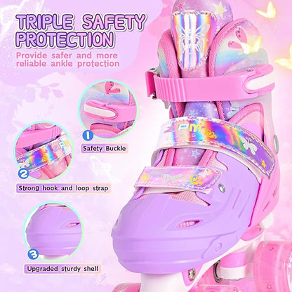 2PM SPORTS Roller Skates for Girls Boys Kids Age 4-6 5-8 6-12 8-12 with Light Up Wheels, Adjustable Youth Rollerskates Size 10C 11C 12C 13C 1 2 3 4 5 6