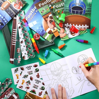 BenLouis 168Pcs Football Party Favors Sports Football Theme Birthday Party Favors Coloring Books Bulk for Kids Super Football Bowl Party Team Gift Goodie Bag Fillers Classroom games Rewards Supplies