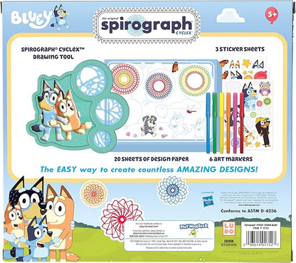 Spirograph Cyclex Set Bluey – Drawing Kit, Arts and Crafts, Bluey Toys, Art Supplies, Stickers for Kids, Bluey Stickers, Spiral Art, Markers, Stickers, Design Sheet Included, Ages 5+
