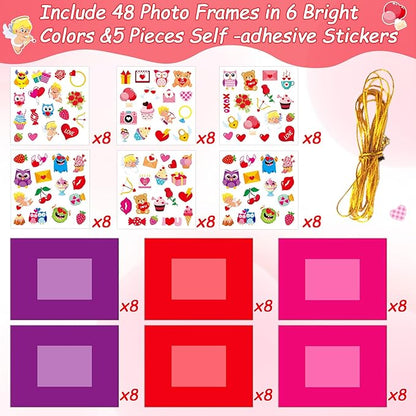 Qyeahkj 48 Pack Valentines Day Picture Frame Craft Kits Valentine 's Day Craft Arts Decoration Valentines DIY Photo Frame Crafts for Kids with Easel for Fun Home Class Kindergarten Party Activity
