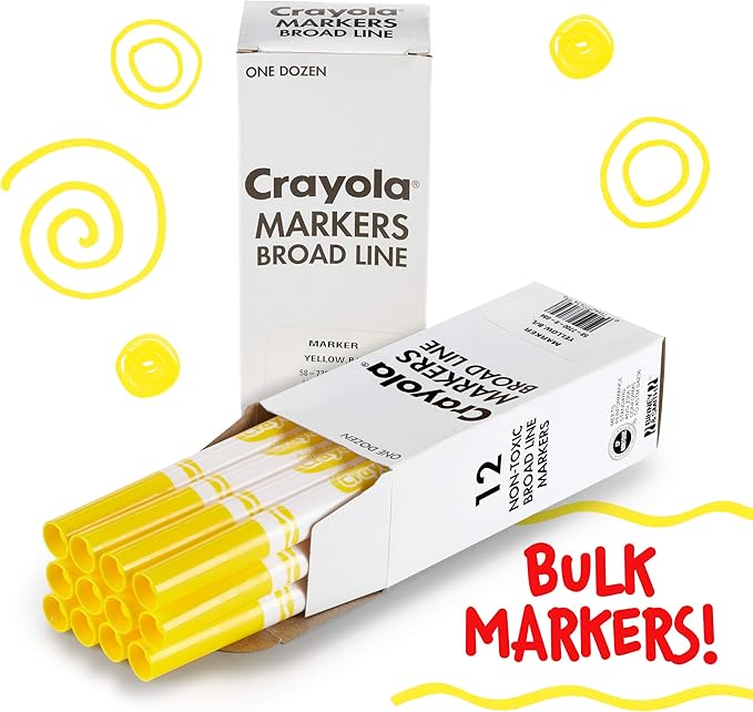 Crayola Broad Line Markers - Yellow (12ct), Markers For Kids, Bulk School Supplies For Classrooms & Teachers