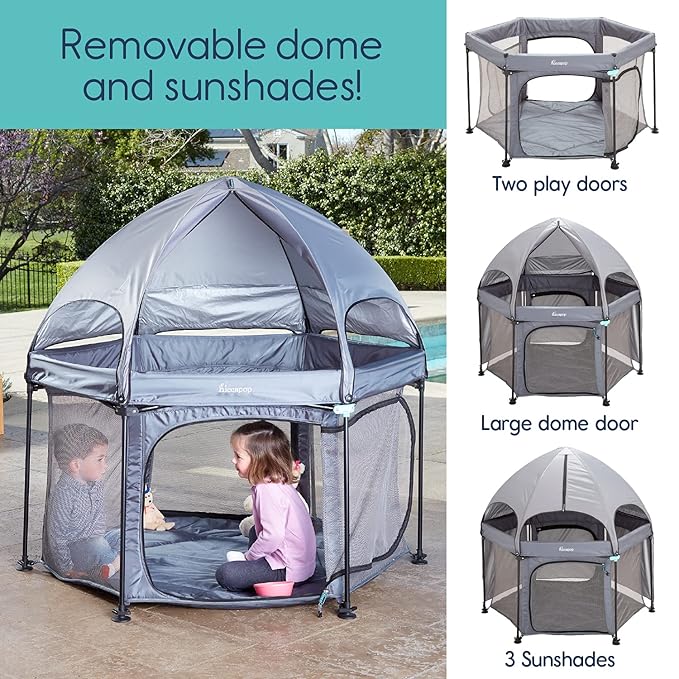 hiccapop 53” PlayPod Outdoor Baby Playpen with Canopy, Deluxe Portable Playpen for Babies and Toddlers with Dome, Sun-shades, Padded Floor | Pop Up Playpen for Beach or Home | Outdoor Playpen for Baby