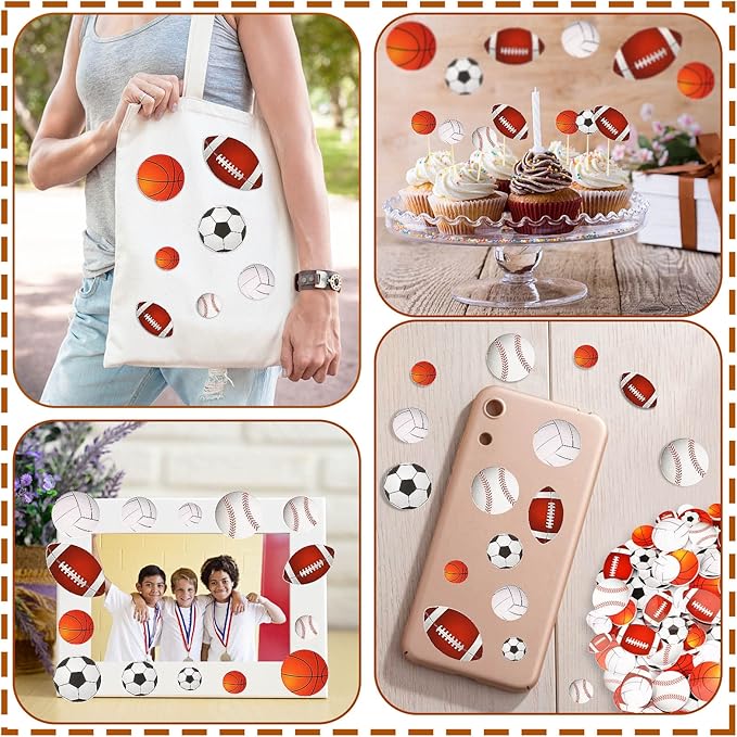 JULBEAR 300Pcs Foam Sports Stickers for Kids Self-Adhesive Stickers Including Basketball Football Soccer Volleyball Sports Party Favors for Kids Arts Crafts Decoration Supplies