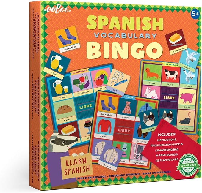 eeBoo: Spanish Bingo Vocabulary Game, A Game of Imaginative Problem Solving, Educational Games That Cultivates Conversation, Socialization, and Skill-Building, Learn Spanish, for Ages 5 and up