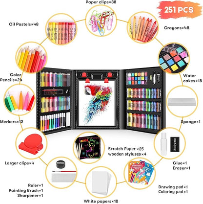 iBayam Art Kit, 251-Pack Art Supplies Drawing Kits, Arts and Crafts Gifts Box for Kids Teen Girls Boys, Art Set Case with Trifold Easel, Scratch Paper, Sketch Pad, Coloring Book, Crayons, Pencils