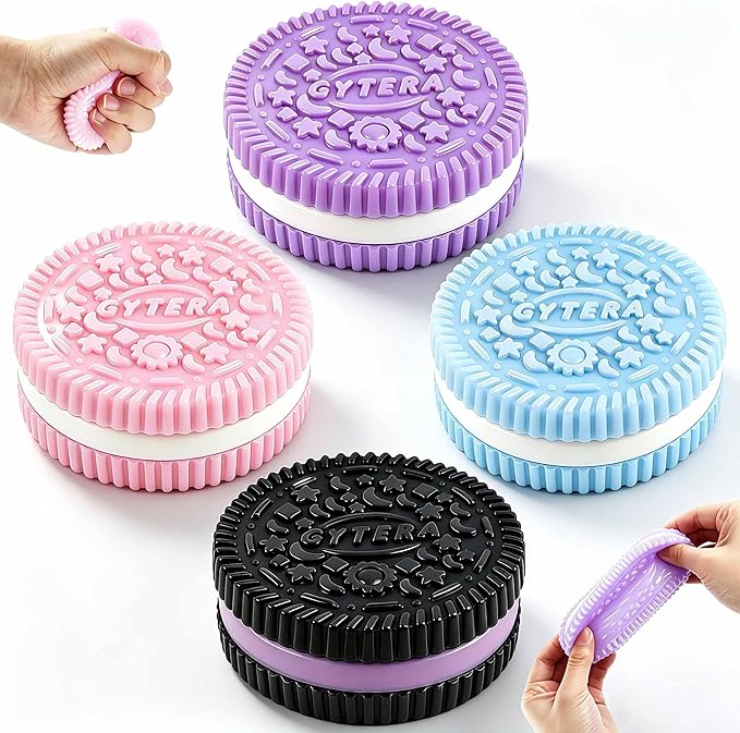 Gytera Sticky Cookie Squishies Fidget Toys Adults, Squeeze Toys Fidget Toys for Autism, Stress Balls for Adults Fidgets Birthday Easter Basket Stuffers(4 Pack Pink Black Green Purple)