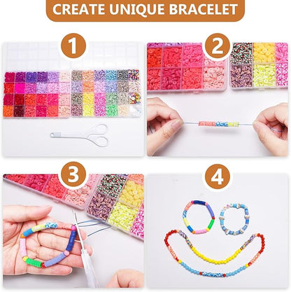 XSEINO 37300+ Pcs Clay Beads Bracelet Making Kit,8 Boxes 180 Colors Friendship Charms Kit Flat Polymer Heishi Beads with Rich Jewelry Making Accessories for Crafts Christmas Gifts
