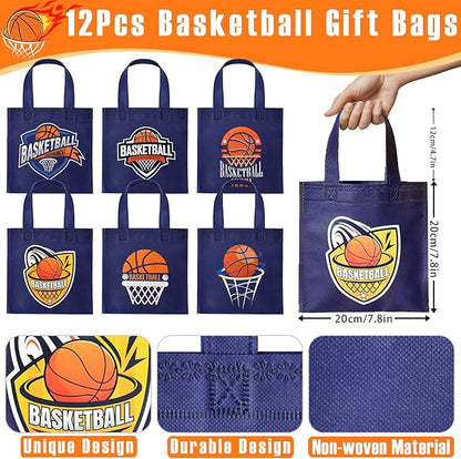 12Sets Basketball Party Favors Birthday Supplies Boy Kid, Tote Bag Silicone Bracelet Keychain Tattoo Sticker Basketball Favors Pinata Filler Goodie Bag Stuffers Basketball Birthday Party Supplies