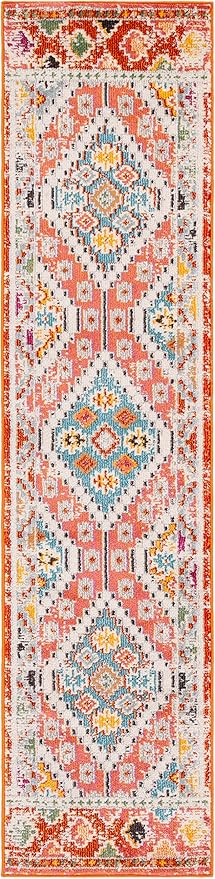 SAFAVIEH Madison Collection Runner Rug - 2'2" x 6', Rust & Pink, Boho Diamond Distressed Design, Non-Shedding & Easy Care, Ideal for High Traffic Areas in Living Room, Bedroom (MAD418Q)