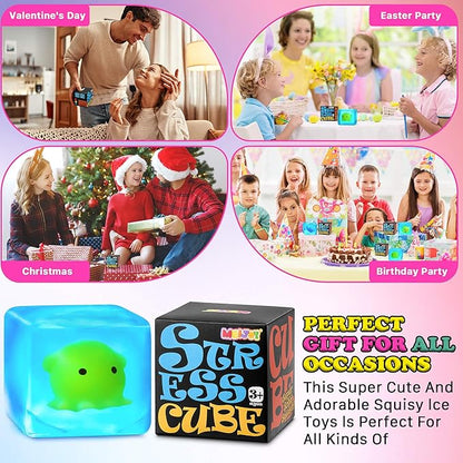 Squishy Stress Cube Fidget Toys Adults - Glow in The Dark Octopus Sensory Toys for Kids with Autism Stress Balls for Kids Squeeze Toys for Anxiety Easter Basket Stuffers