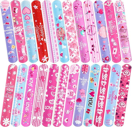 72 Pcs Valentines Day Slap Bracelets Wristbands Toys for Valentines Day Party Supplies Gifts for Kids Students Teens Adults Birthday Giveaways and Game Prizes School Supplies