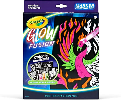 Crayola Glow Fusion, Glow in The Dark Coloring Set with Markers, Mythical Creature Coloring Pages, Gift for Kids