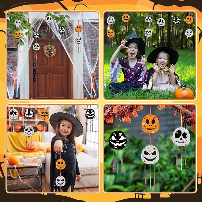 Fennoral 9 Pack Nightmares Before Wind Chime Kit for Kids Make You Own Christmas Wind Chime Hanging Christmas DIY Colorful Wooden Christmas Crafts for Boys Girls Christmas Tree Decoration