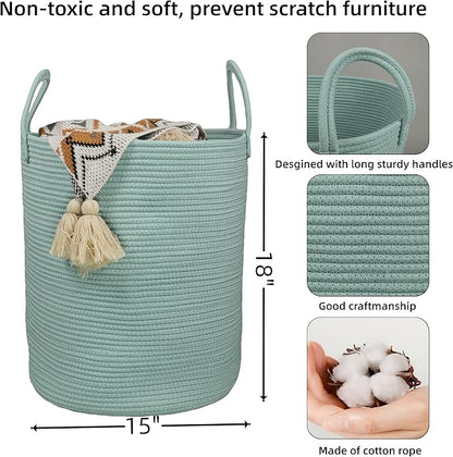 XUANGUO Cotton Rope Laundry Basket Hamper for Clothes Woven Storage Basket for Living Room Bedroom Boho Tall Rope Baskets for Blanket Toys Pillow Towels Baby Nursery Hamper Bin Large light green