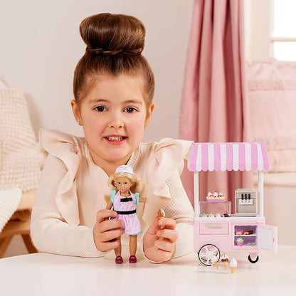 Lori – Mini Doll & Ice Cream Cart – Clothes & Ice Cream Accessories for 6-inch Dolls – Ice Cream Scoops, Cones, Soft Serve, Popsicles – Toys for Kids – 3 Years + – Evelina's Ice Cream Cart
