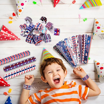 MGparty 48pcs 4th of July Slap Bracelets Toys for Kids 4th of July Party Favors Supplies Patriotic Accessories Decorations