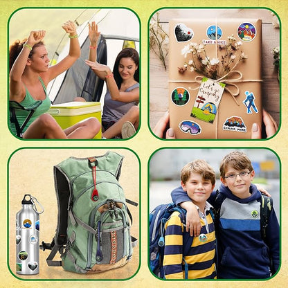 210 Pcs Camping Party Favors Camper Birthday Party Decoration Notepad Pencil Sharpener Eraser Badge Sticker Bracelet Compass Tag Keychain Flashlight Bag for Camping Theme Adventure Supplies