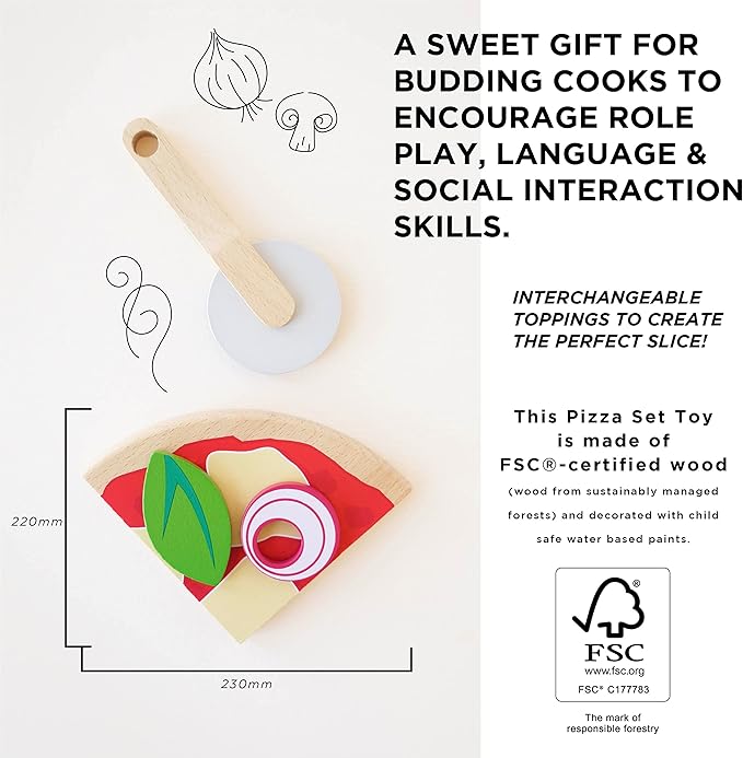 Le Toy Van - Childrens Wood Pretend Play Food | Wooden Honeybake Pizza Pretend Food Toy Playset | Toy Kitchen Accessories Play Food Role Play Toy (TV279)