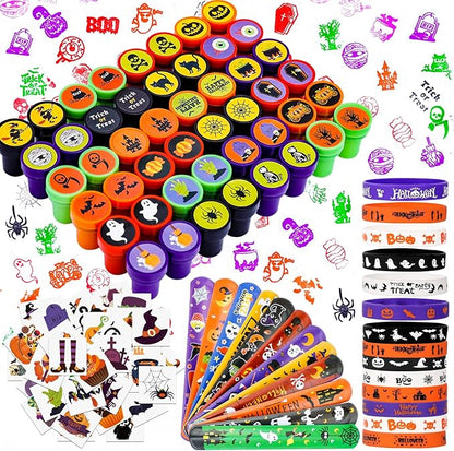 MGparty 288 Pack Halloween Party Favors Bulk Toys for Kids - Tattoos Stamps Slap Bracelets Rubber Bracelets Halloween Pinata Stuffers Trick-or-Treat Goodie Bag Fillers Classroom Game Prizes