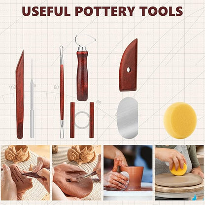 8PCS Stained Wooden Pottery Sculpting Tools, Wood Clay Cleaning Tool Set, Ceramic Modeling Tool for Carving, Molding, Cutting, Trimming, Pottery Wheel, Crafting, Beginners, Adults, Students