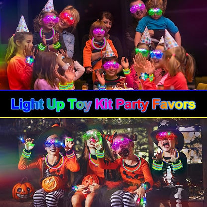 244 Pack Glow in the Dark Party Supplies for Kids, Neon Party Favors for Kids, Glow Party Favors for Kids 8-12, Kids Led Light Up Party Favors,Kids New Years Eve Party Supplies
