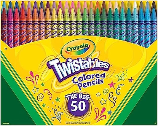Crayola Twistables Colored Pencil Set (50ct), No Sharpen Colored Pencils For Kids, Coloring Book Pencils, Easter Basket Stuffers, Gifts for Kids, 4+