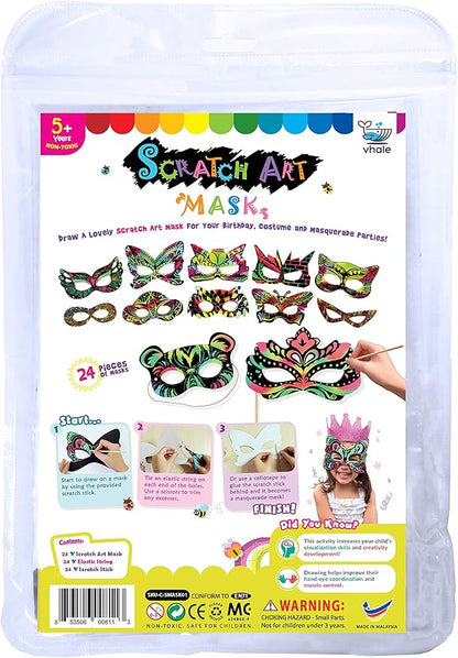 VHALE 24 Sets Rainbow Scratch Paper Art Superhero Masks, Dress Up Halloween Costumes, Creative Classroom Arts and Crafts, Fun Drawings, Travel Toys, Party Favors for Kids