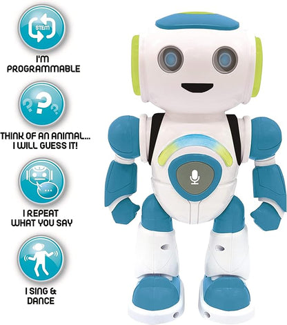 Lexibook - Powerman Jr. Smart Interactive Toy That Reads in The Mind Toy for Kids Dancing Plays Music Animal Quiz STEM Programmable Remote Control Boy Robot Junior Green/Blue - ROB20EN