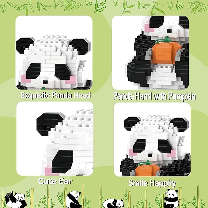 Halloween Mini Building Blocks- Helloween Sitting Panda with Pumpkin, Micro Blocks Panda Toy for Kids 6 7 8 9+, Mini Blocks Building Sets for Adults