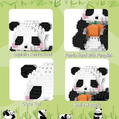 Halloween Mini Building Blocks- Helloween Sitting Panda with Pumpkin, Micro Blocks Panda Toy for Kids 6 7 8 9+, Mini Blocks Building Sets for Adults