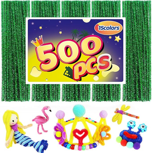 Pipe Cleaners, Pipe Cleaners Craft, Arts and Crafts, Crafts, Craft Supplies, Art Supplies (500 Green Glitter Pipe Cleaners)…