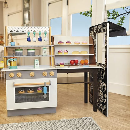 Little Tikes Real Wood Café & Bakery Exclusive Wooden Play Kitchen with Realistic Lights Sounds and Dual-Sided, 20+ Accessories Set- Gift for Kids, Toy for Girls Boys Ages 3 4 5+ Years