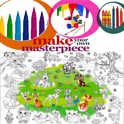ALEX Art, Jumbo Coloring Poster - Cute Cats and Dogs Giant Coloring Posters for Kids - Large Coloring Poster for Wall or Table - Fun Big Coloring Sheets - Huge Size 38.5”x26.7”