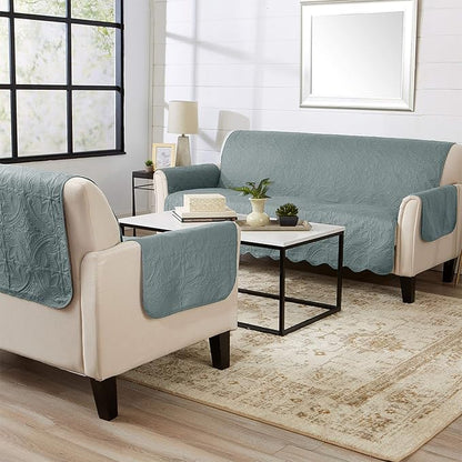 Medallion Stitched Solid Furniture Protector Stain Resistant Durable Furniture Protector Elenor Collection (Loveseat, Mirage Gray/Flax)