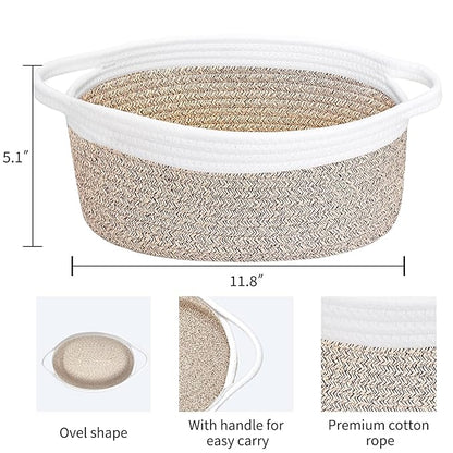 ABenkle Small Woven Basket, 12" x 8" x 5" - Cute Storage Basket with Handles for Room, Cat & Dog Toys, Gift Box