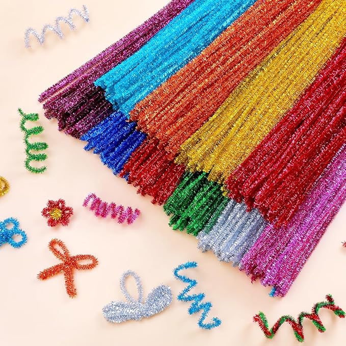 Eppingwin 500pcs Pipe Cleaners, Glitter Pipe Cleaners Craft Supplies, 10 Colors Chenille Stems for DIY Arts Crafts Project