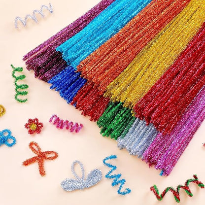 Eppingwin 500pcs Pipe Cleaners, Glitter Pipe Cleaners Craft Supplies, 10 Colors Chenille Stems for DIY Arts Crafts Project