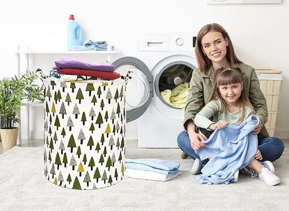 Christmas Tree 19.7 Inch Round Laundry Clothes Hamper Laundry Basket with Handles,Storage Organizer Bins Laundry Gift Basket for Room, Bedroom Decor