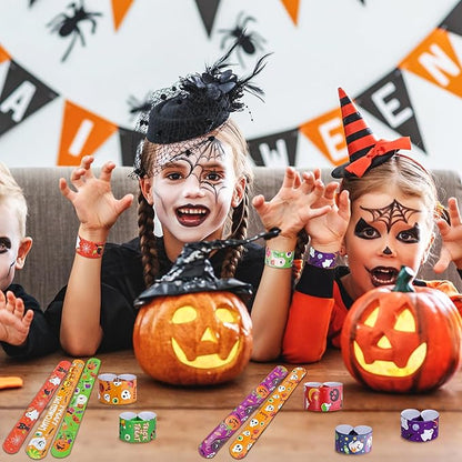 48PCS Halloween Slap Bracelets Halloween Party Toys for Kids Party Favors Toys Prizes Pinata Goodie Bag Fillers