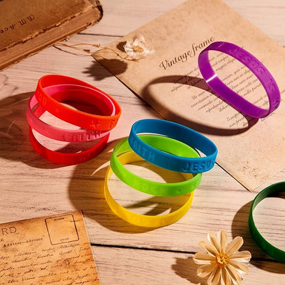 60 Pcs Jesus Loves You Silicone Bracelets Bulk Colorful Christian Religious Jesus Rubber Wristbands Bible Verse Rubber Bands Bracelet for Church Easter St. Patrick Day Party Gift Favors